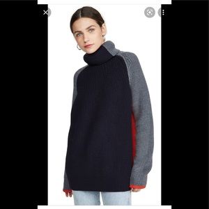Victoria Victoria Beckham Oversized Turtleneck Color-blocked Sweater